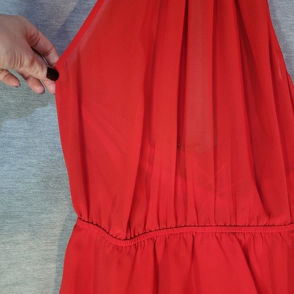 Express Womens Top Small Red Sleeveless Sheer Halter Open Back - Picture 3 of 12